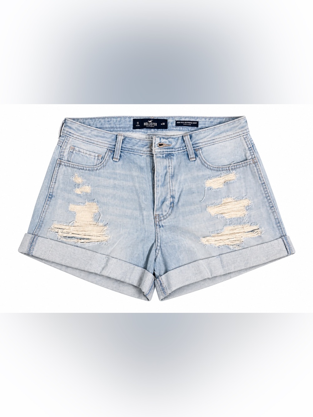 Hollister Light Blue Distressed Rolled-Hem Denim Shorts